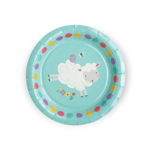Picture of EASTER PAPER PLATE BLUE WITH LAMB 18CM - 6 PACK
